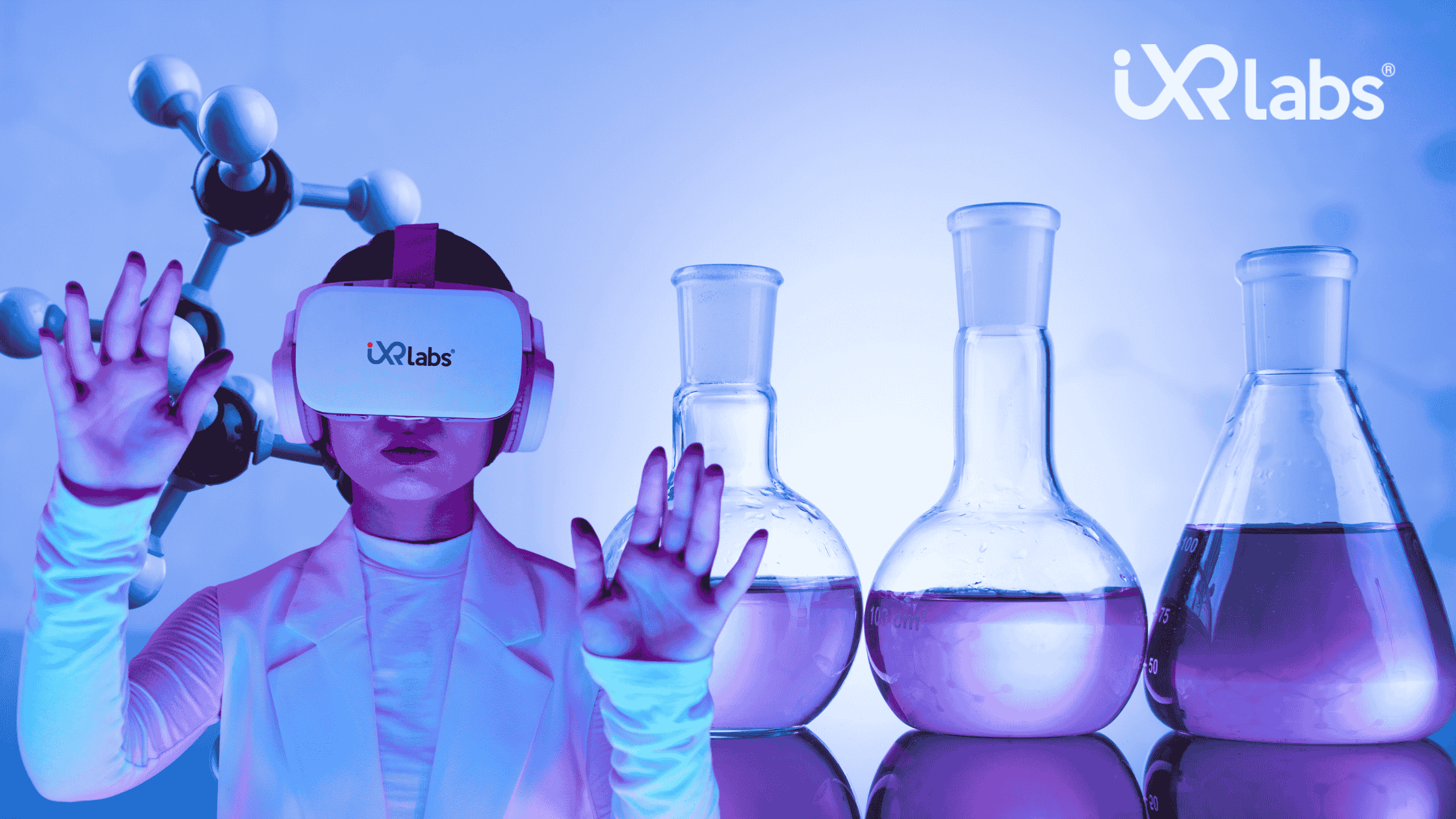 girl using vr to demonstrate titration in science labs
